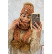 Női kalap és sál K110 világos barna