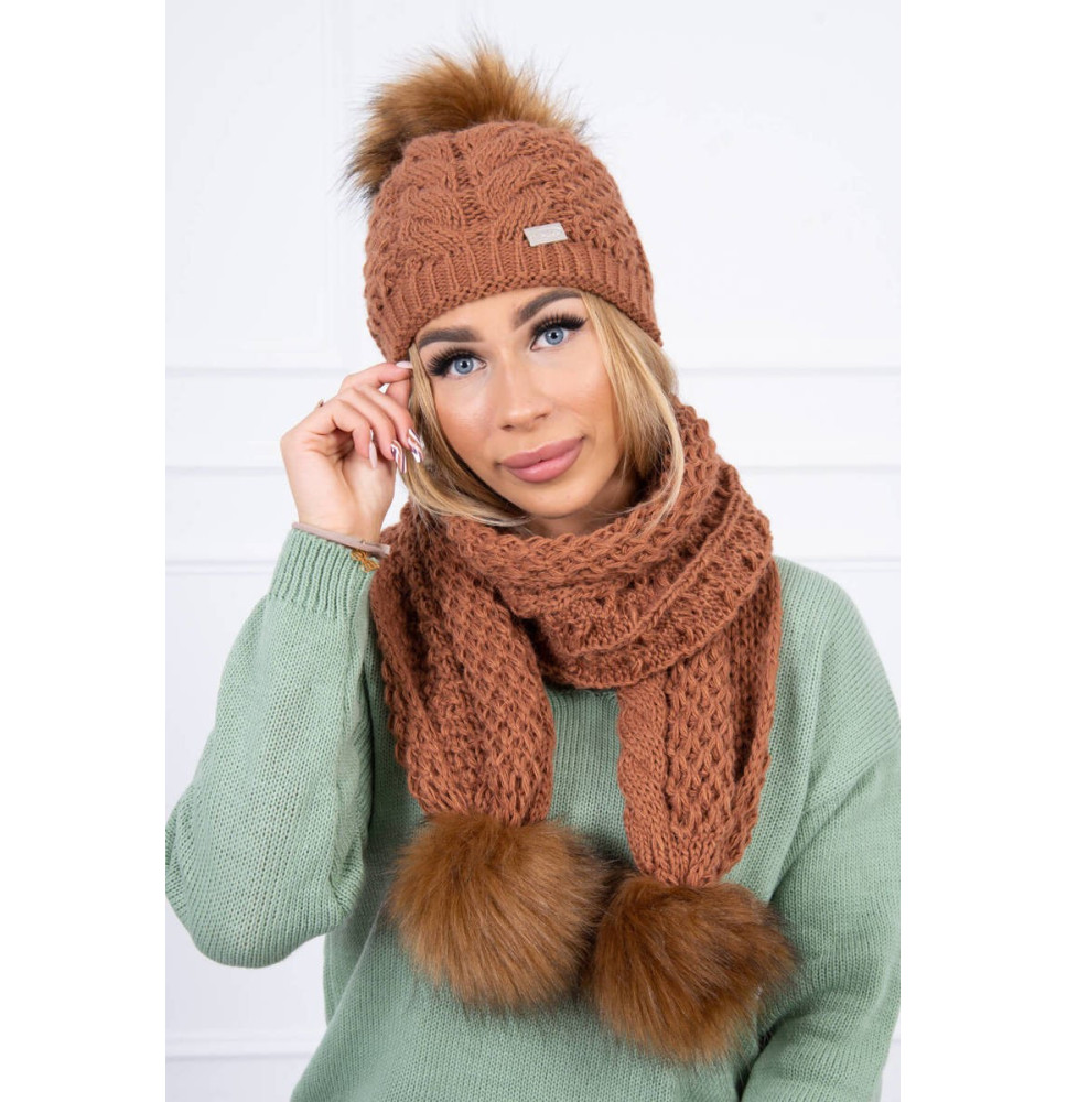 Női kalap és sál K110 világos barna