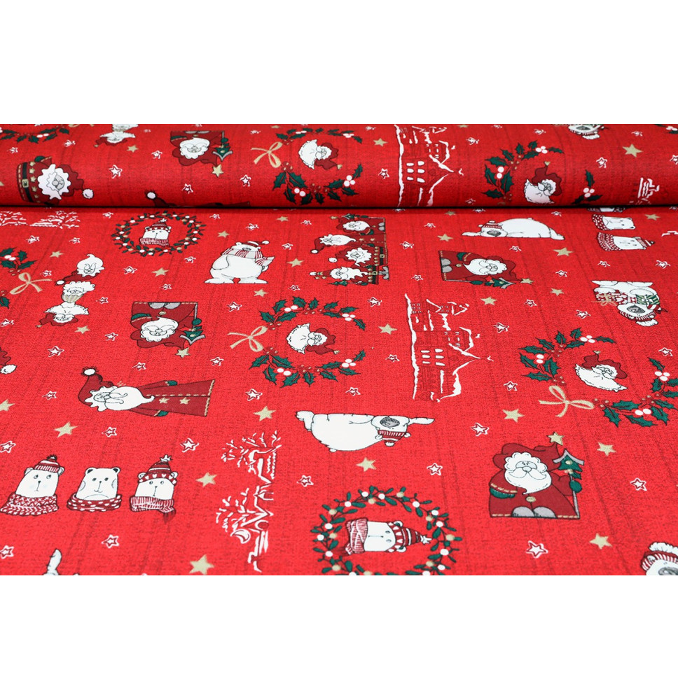 Anyag PamutWeihnachtsmann piros, m. 140 cm