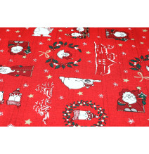 Anyag PamutWeihnachtsmann piros, m. 140 cm