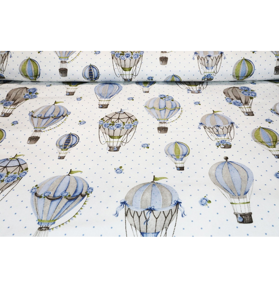 Pamut szövet Flanel Kék hőlégballon, h. 145 cm