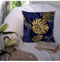Párnahuzat szörny csemege 40x40 cm arany levelek sötétkék alapon