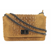 Olasz bőr kézitáska krokodil nyomtatás 439 konyak