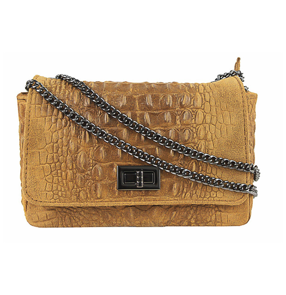 Olasz bőr kézitáska krokodil nyomtatás 439 konyak