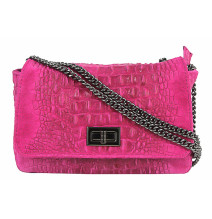 Olasz bőr kézitáska nyomtatott krokodil 439 fukszia