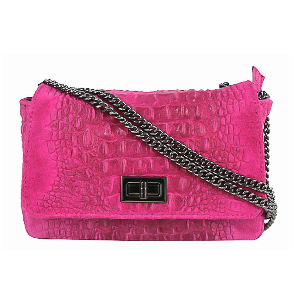 Olasz bőr kézitáska nyomtatott krokodil 439 fukszia