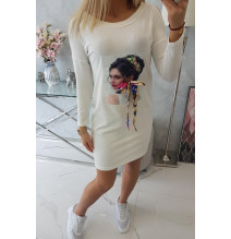 Női ruha grafika színes szalaggal 3D krém