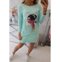 Női ruha grafika színes szalaggal 3D menta