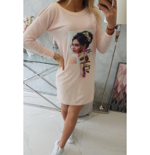 Női ruha grafika színes szalaggal 3D por rózsaszín