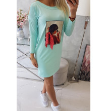 Női ruha grafika pontozott íjjal 3D menta