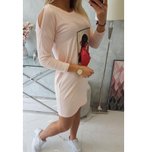 Női ruha grafika pontozott íjjal 3D por rózsaszín