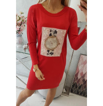 Női ruha grafika 3D gyöngyökkel piros