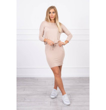 Női ruha MI9013 derékhoz kötve világos bézs