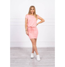 Viszkóz ruha a derékhoz kötve rövid ujjú MI9074 sárgabarack