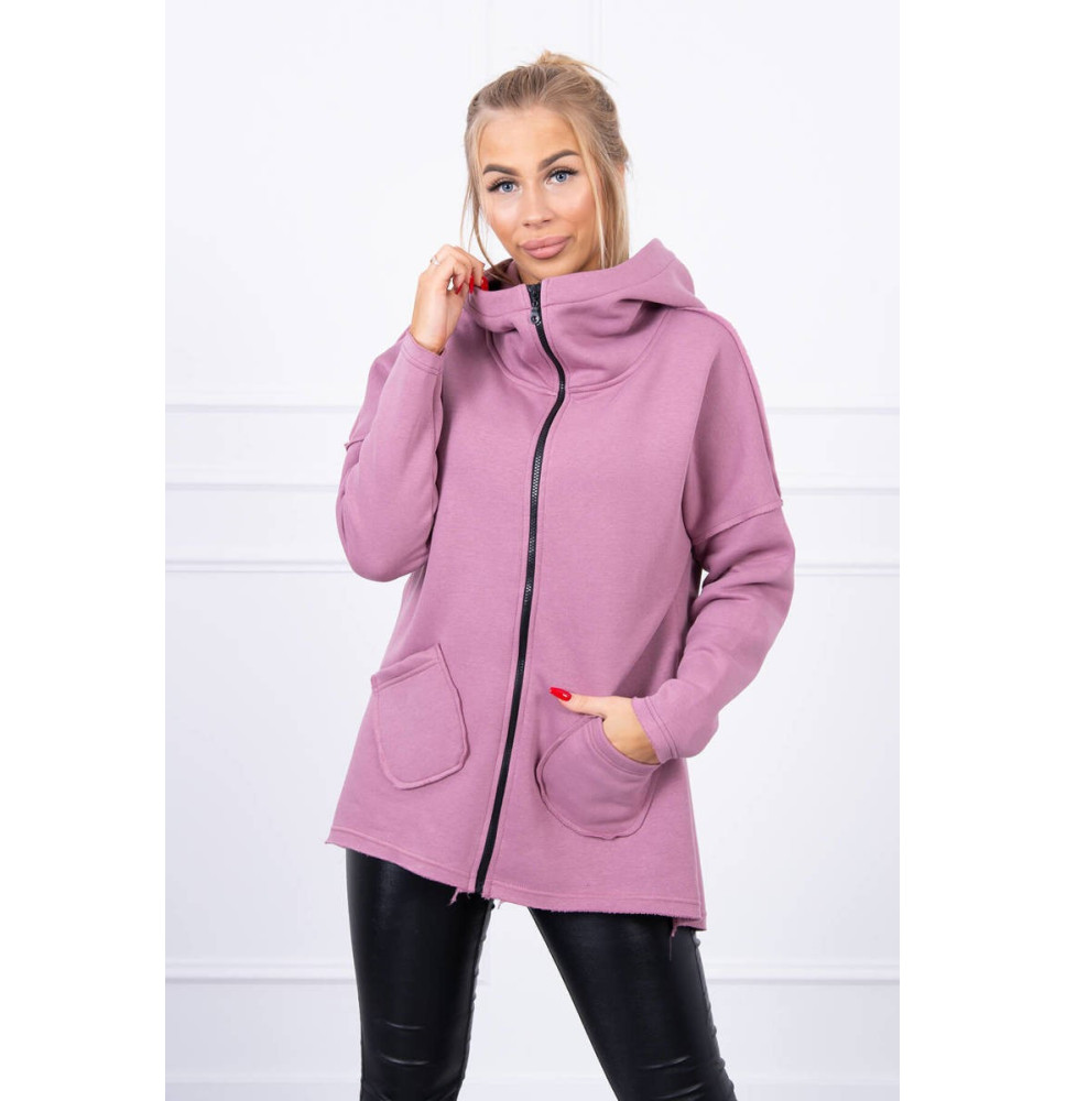 Hőszigetelt pulóver, hosszabb háttal MI68652 sötét rózsaszín