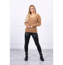 Dámsky sveter, s výstrihom 2019-33 camel