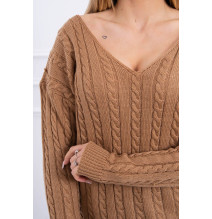 Dámsky sveter, s výstrihom 2019-33 camel