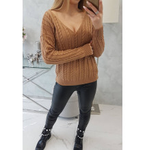 Dámsky sveter, s výstrihom 2019-33 camel