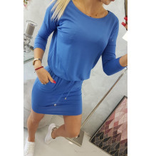 Női ruha MI9013 derékhoz kötve kék