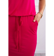 Viszkóz ruha a derékhoz kötve rövid ujjú MI9074 fukszia