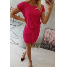Viszkóz ruha a derékhoz kötve rövid ujjú MI9074 fukszia
