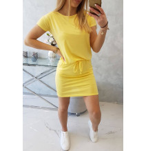 Viszkóz ruha a derékhoz kötve rövid ujjú MI9074 sárga