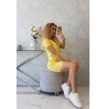 Viszkóz ruha a derékhoz kötve rövid ujjú MI9074 sárga