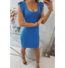 Női ruha fodorokkal a hüvelyen MI9098 ciánkék