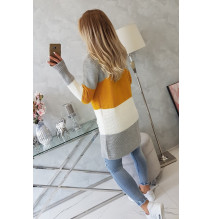 Női pulóver, széles csíkokkal MI2019-12 okker+krém