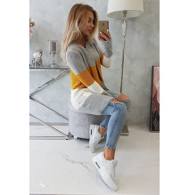 Női pulóver, széles csíkokkal MI2019-12 okker+krém