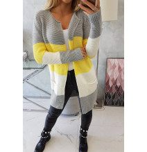 Női pulóver, széles csíkokkal MI2019-12 sárga