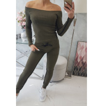 Női szett MI8958 dupla csíkkal khaki