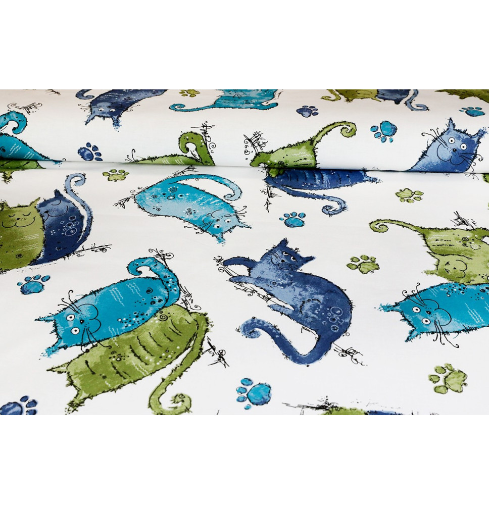 Pamut szövet kék cicák, h. 140 cm