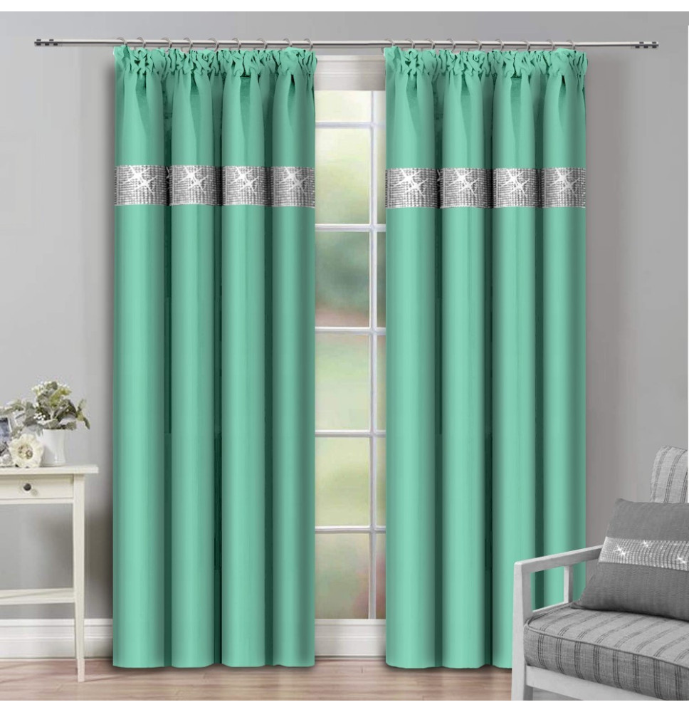 Függöny szalaggal és cirkonokkal 140x250 cm pisztácia