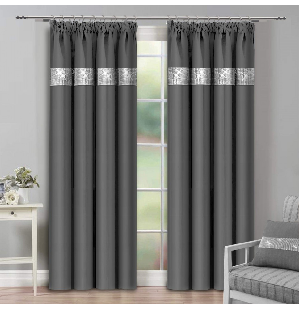 Függöny szalaggal és cirkonokkal 140x250 cm sötétszürke