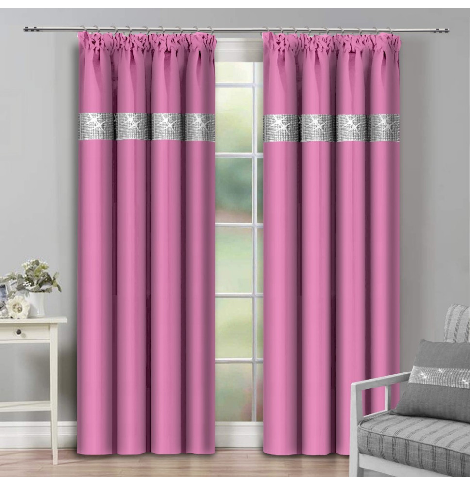 Függöny szalaggal és cirkonokkal 140x250 cm világos rózsaszín