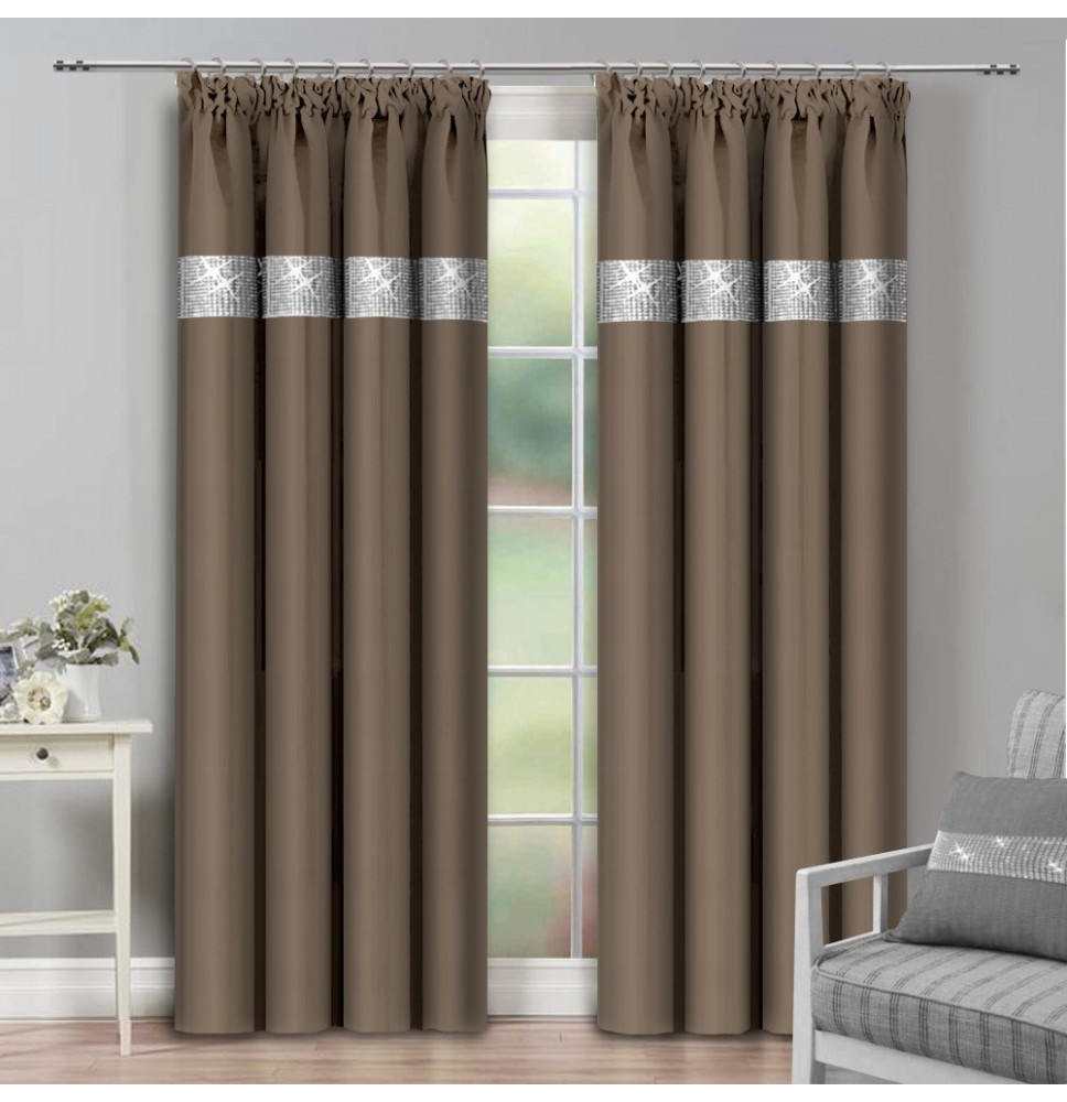 Függöny szalaggal és cirkonokkal 140x250 cm mocca