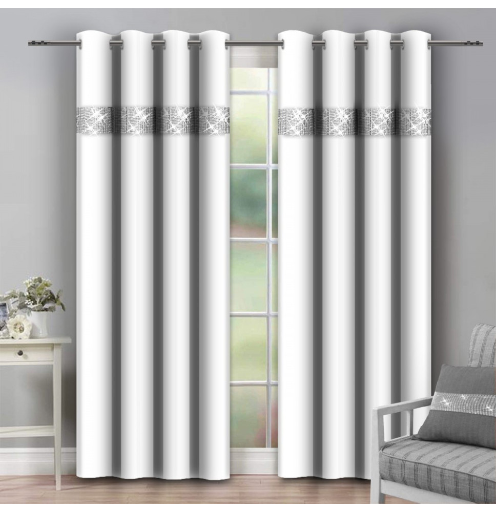 Függöny a gyűrűk cirkóniával 140x250 cm fehér