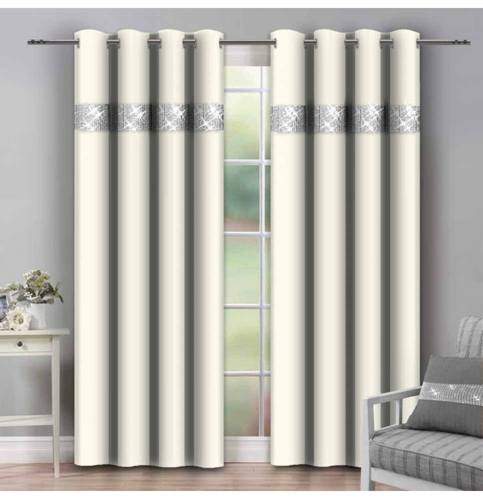 Függöny a gyűrűk cirkóniával 140x250 cm krém