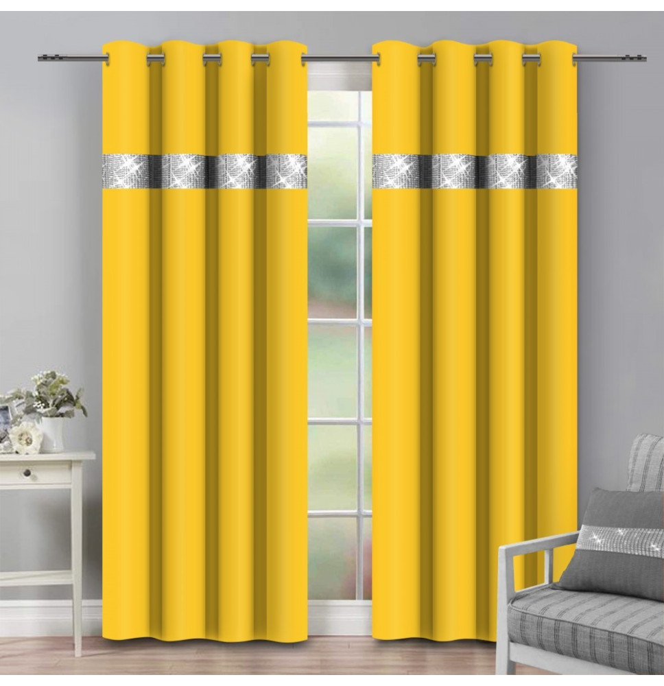 Függöny a gyűrűk cirkóniával 140x250 cm sárga