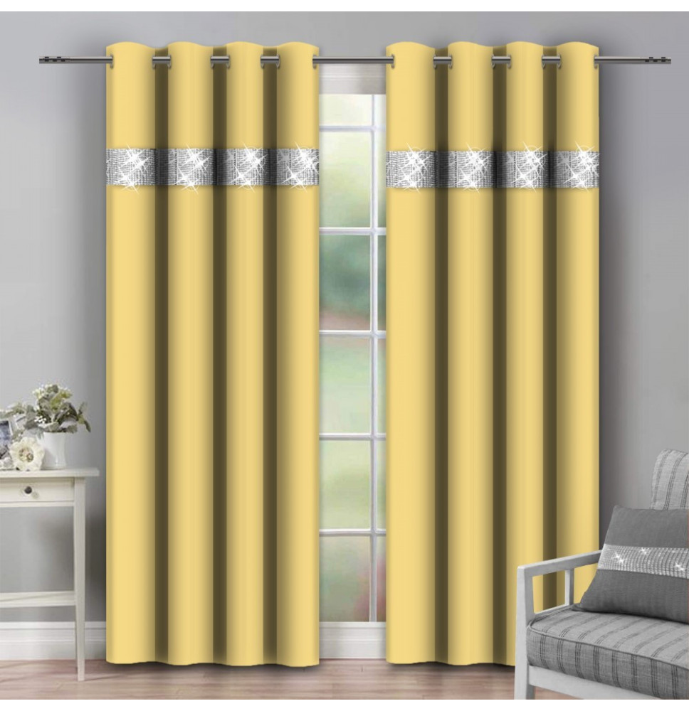 Függöny a gyűrűk cirkóniával 140x250 cm pasztell sárga