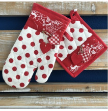 Konyhai kesztyű + edényszőnyeg Karácsony piros