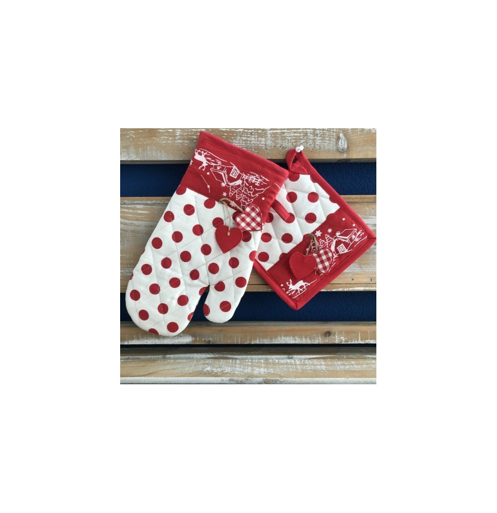 Konyhai kesztyű + edényszőnyeg Karácsony piros