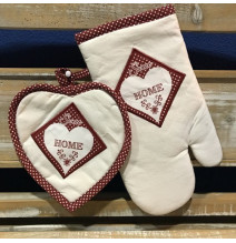 Konyhai kesztyű + edényszőnyeg Home piros