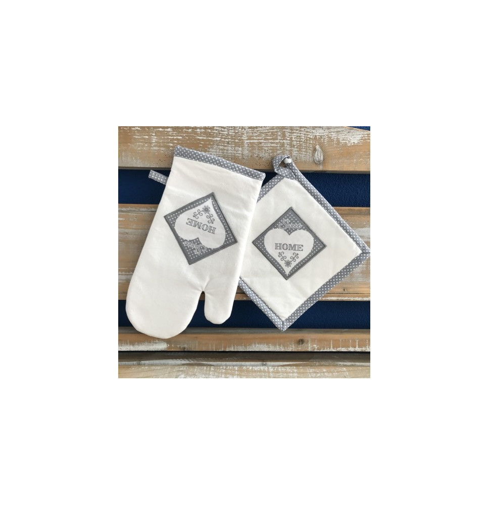 Konyhai kesztyű + edényszőnyeg Home szürke