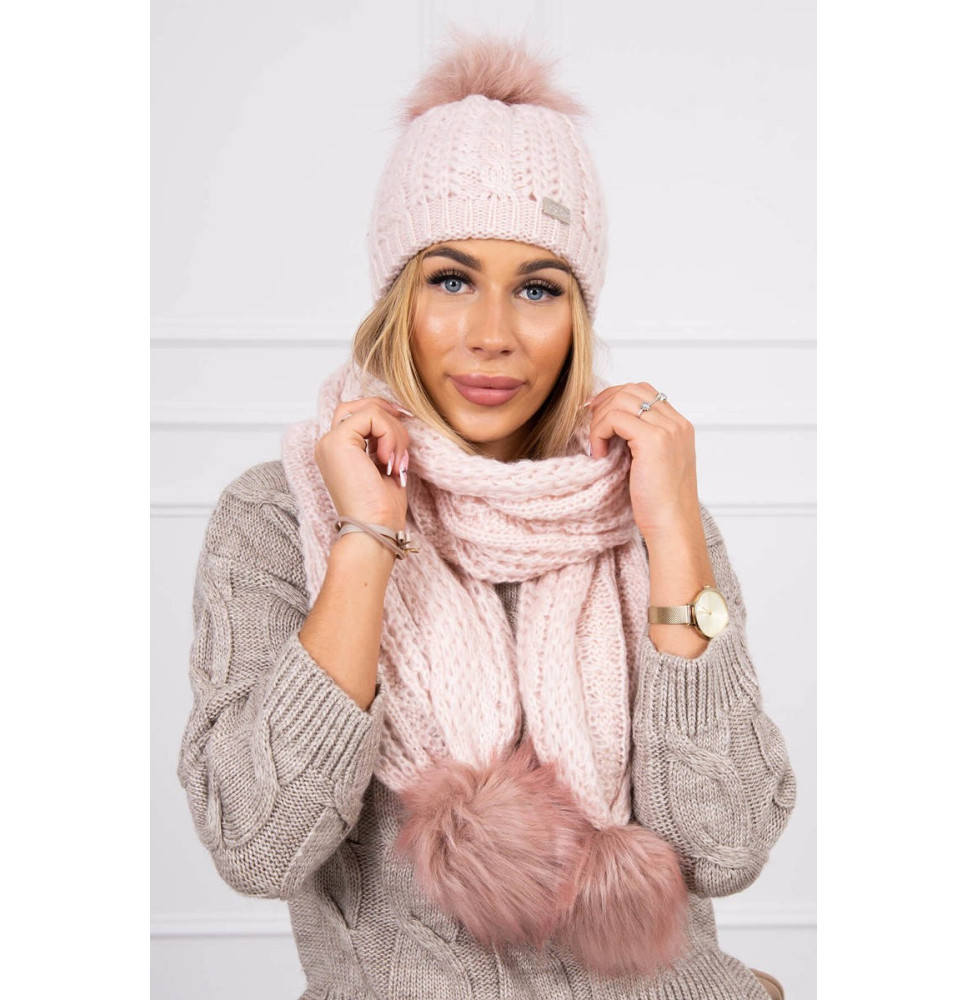 Női téli kalap és sál MIK199 rózsaszín