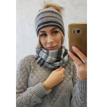Női téli kalap és sál MIP104 szürke