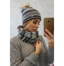 Női téli kalap és sál MIP104 szürke