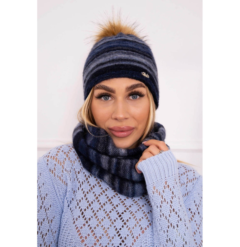 Női téli kalap és sál MIP104 sötétkék