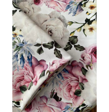 Függöny szalaggal 140x250 cm fehér, virágok